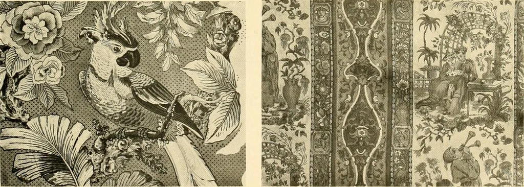 An illustration from Decorative textiles; an illustrated book on coverings for furniture, walls and floors, including damasks, brocades and velvets, tapestries, laces, embroideries, chintzes, cretones, drapery and furniture trimmings, wall papers, carpets and rugs, tooled and illuminated leathers, 1918, leaf 378