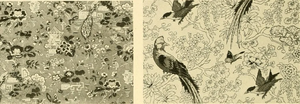 An illustration from Decorative textiles; an illustrated book on coverings for furniture, walls and floors, including damasks, brocades and velvets, tapestries, laces, embroideries, chintzes, cretones, drapery and furniture trimmings, wall papers, carpets and rugs, tooled and illuminated leathers, 1918, leaf 385