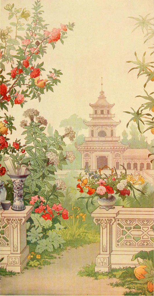 An illustration from Decorative textiles; an illustrated book on coverings for furniture, walls and floors, including damasks, brocades and velvets, tapestries, laces, embroideries, chintzes, cretones, drapery and furniture trimmings, wall papers, carpets and rugs, tooled and illuminated leathers, 1918, leaf 394