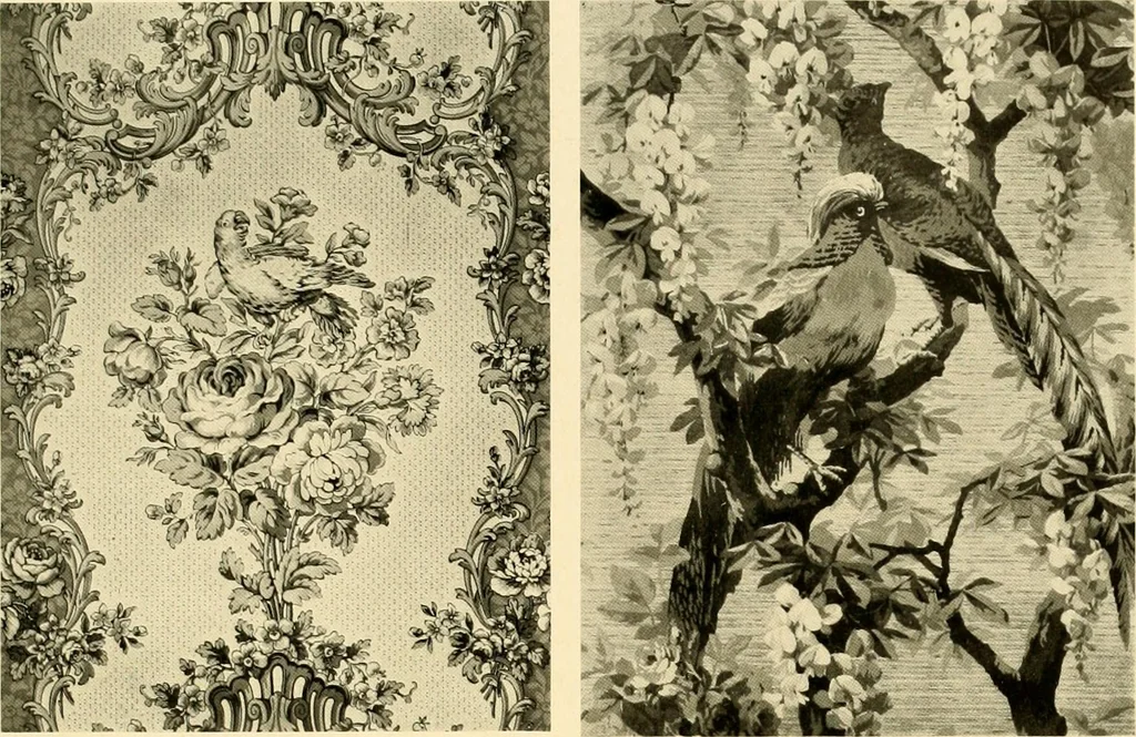 An illustration from Decorative textiles; an illustrated book on coverings for furniture, walls and floors, including damasks, brocades and velvets, tapestries, laces, embroideries, chintzes, cretones, drapery and furniture trimmings, wall papers, carpets and rugs, tooled and illuminated leathers, 1918, leaf 396