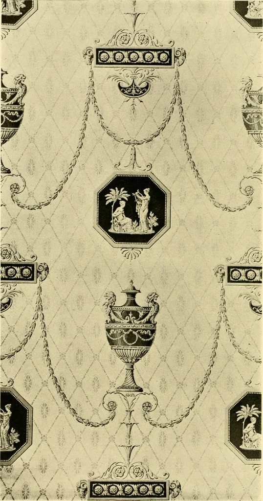 An illustration from Decorative textiles; an illustrated book on coverings for furniture, walls and floors, including damasks, brocades and velvets, tapestries, laces, embroideries, chintzes, cretones, drapery and furniture trimmings, wall papers, carpets and rugs, tooled and illuminated leathers, 1918, leaf 399