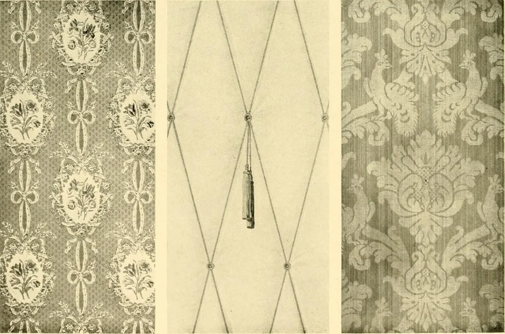 An illustration from Decorative textiles; an illustrated book on coverings for furniture, walls and floors, including damasks, brocades and velvets, tapestries, laces, embroideries, chintzes, cretones, drapery and furniture trimmings, wall papers, carpets and rugs, tooled and illuminated leathers, 1918, leaf 401