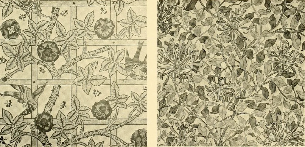 An illustration from Decorative textiles; an illustrated book on coverings for furniture, walls and floors, including damasks, brocades and velvets, tapestries, laces, embroideries, chintzes, cretones, drapery and furniture trimmings, wall papers, carpets and rugs, tooled and illuminated leathers, 1918, leaf 408