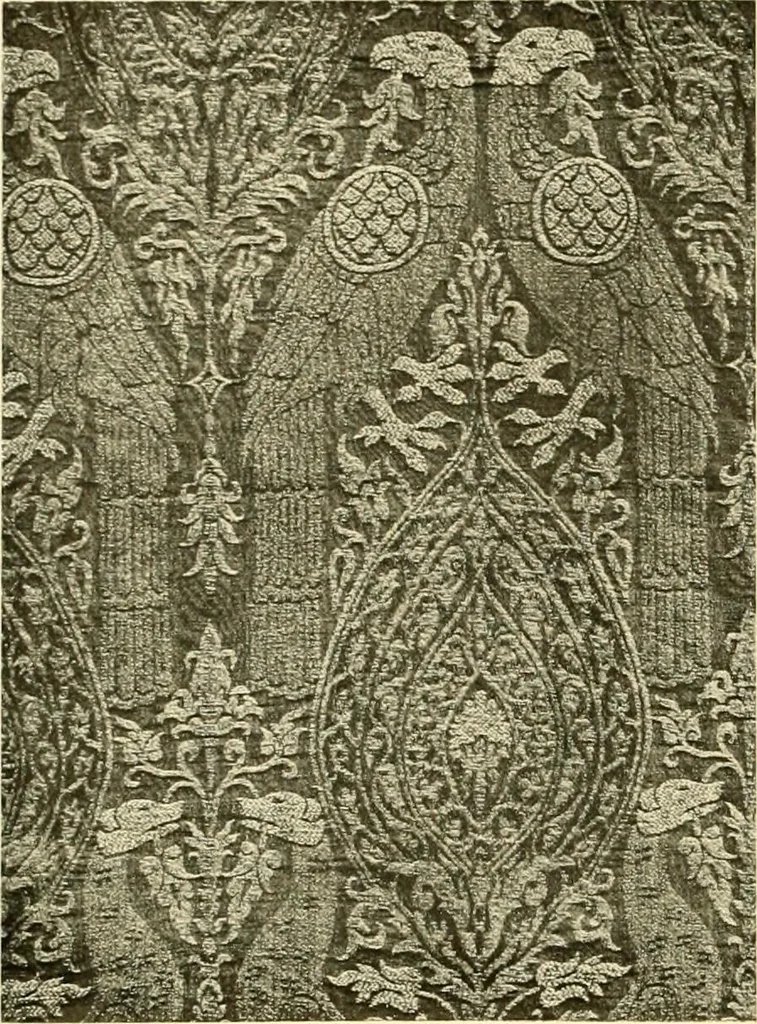 An illustration from Decorative textiles; an illustrated book on coverings for furniture, walls and floors, including damasks, brocades and velvets, tapestries, laces, embroideries, chintzes, cretones, drapery and furniture trimmings, wall papers, carpets and rugs, tooled and illuminated leathers, 1918, leaf 41