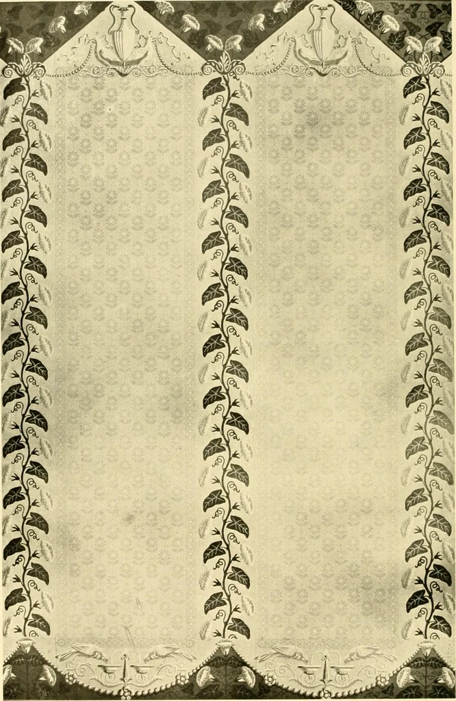 An illustration from Decorative textiles; an illustrated book on coverings for furniture, walls and floors, including damasks, brocades and velvets, tapestries, laces, embroideries, chintzes, cretones, drapery and furniture trimmings, wall papers, carpets and rugs, tooled and illuminated leathers, 1918, leaf 413