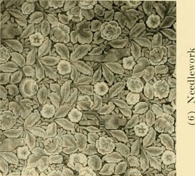 An illustration from Decorative textiles; an illustrated book on coverings for furniture, walls and floors, including damasks, brocades and velvets, tapestries, laces, embroideries, chintzes, cretones, drapery and furniture trimmings, wall papers, carpets and rugs, tooled and illuminated leathers, 1918, leaf 417