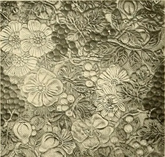 An illustration from Decorative textiles; an illustrated book on coverings for furniture, walls and floors, including damasks, brocades and velvets, tapestries, laces, embroideries, chintzes, cretones, drapery and furniture trimmings, wall papers, carpets and rugs, tooled and illuminated leathers, 1918, leaf 418