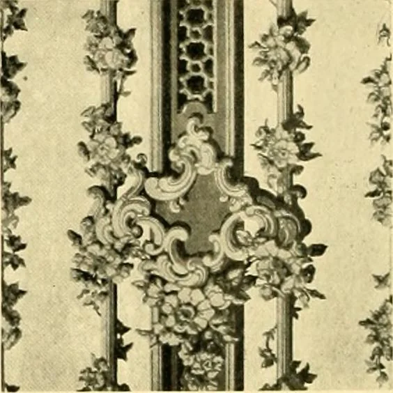 An illustration from Decorative textiles; an illustrated book on coverings for furniture, walls and floors, including damasks, brocades and velvets, tapestries, laces, embroideries, chintzes, cretones, drapery and furniture trimmings, wall papers, carpets and rugs, tooled and illuminated leathers, 1918, leaf 419