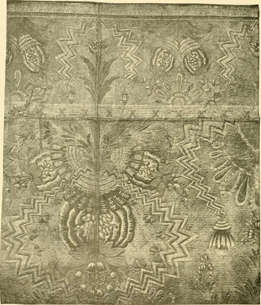 An illustration from Decorative textiles; an illustrated book on coverings for furniture, walls and floors, including damasks, brocades and velvets, tapestries, laces, embroideries, chintzes, cretones, drapery and furniture trimmings, wall papers, carpets and rugs, tooled and illuminated leathers, 1918, leaf 451