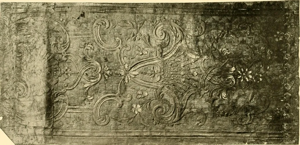 An illustration from Decorative textiles; an illustrated book on coverings for furniture, walls and floors, including damasks, brocades and velvets, tapestries, laces, embroideries, chintzes, cretones, drapery and furniture trimmings, wall papers, carpets and rugs, tooled and illuminated leathers, 1918, leaf 455