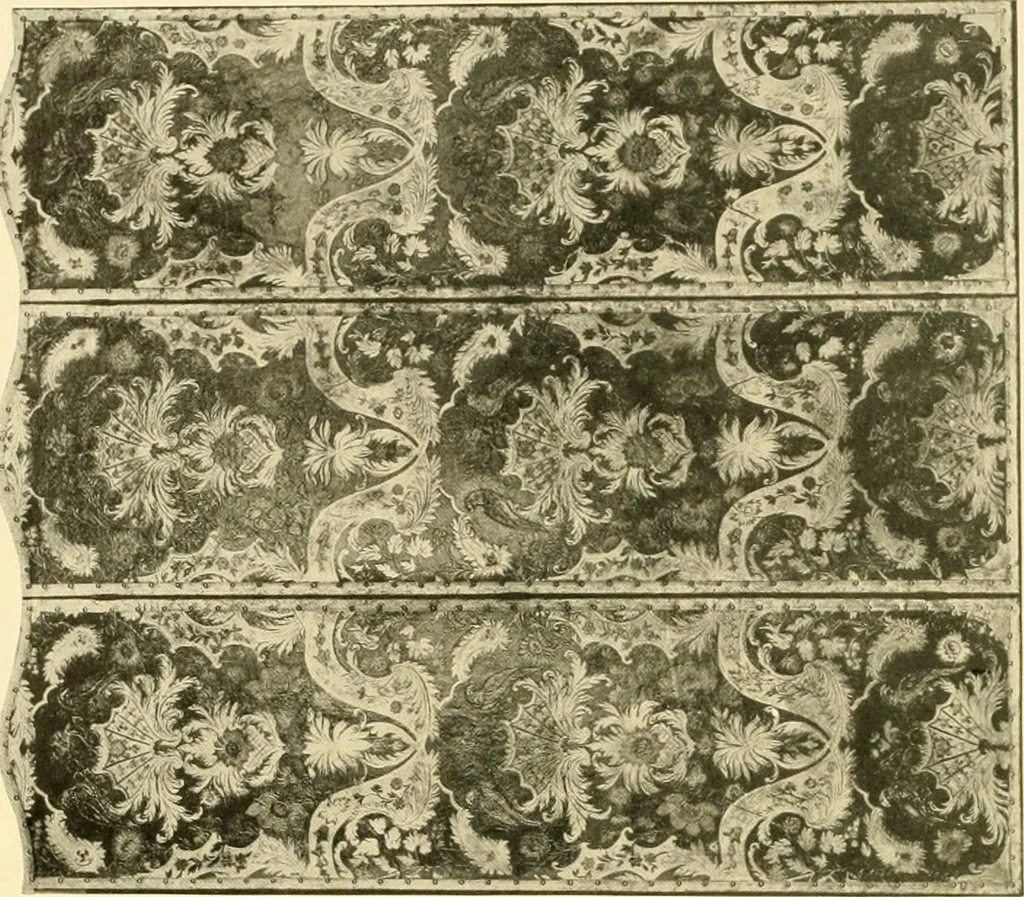 An illustration from Decorative textiles; an illustrated book on coverings for furniture, walls and floors, including damasks, brocades and velvets, tapestries, laces, embroideries, chintzes, cretones, drapery and furniture trimmings, wall papers, carpets and rugs, tooled and illuminated leathers, 1918, leaf 465