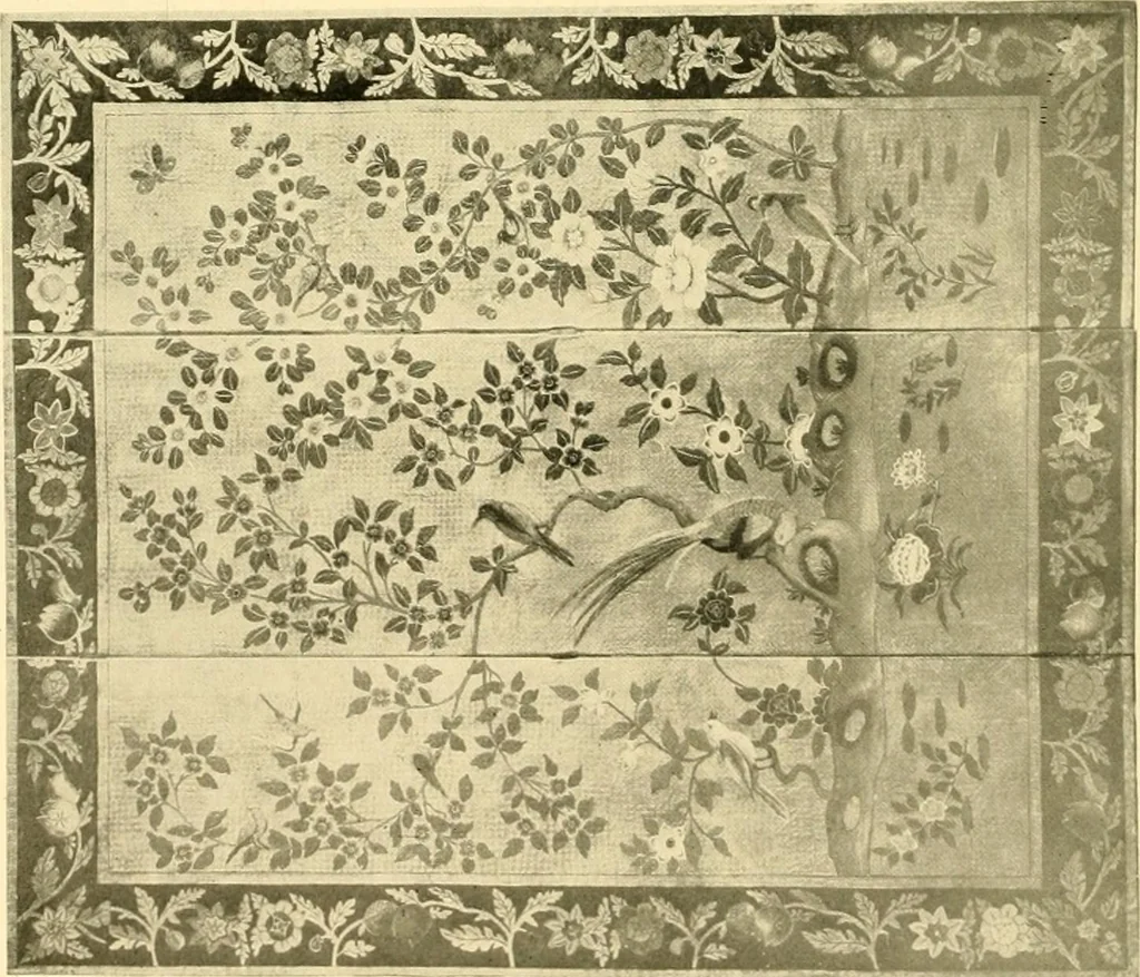 An illustration from Decorative textiles; an illustrated book on coverings for furniture, walls and floors, including damasks, brocades and velvets, tapestries, laces, embroideries, chintzes, cretones, drapery and furniture trimmings, wall papers, carpets and rugs, tooled and illuminated leathers, 1918, leaf 465