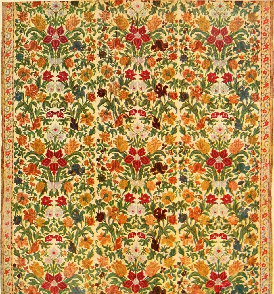 An illustration from Decorative textiles; an illustrated book on coverings for furniture, walls and floors, including damasks, brocades and velvets, tapestries, laces, embroideries, chintzes, cretones, drapery and furniture trimmings, wall papers, carpets and rugs, tooled and illuminated leathers, 1918, leaf 48