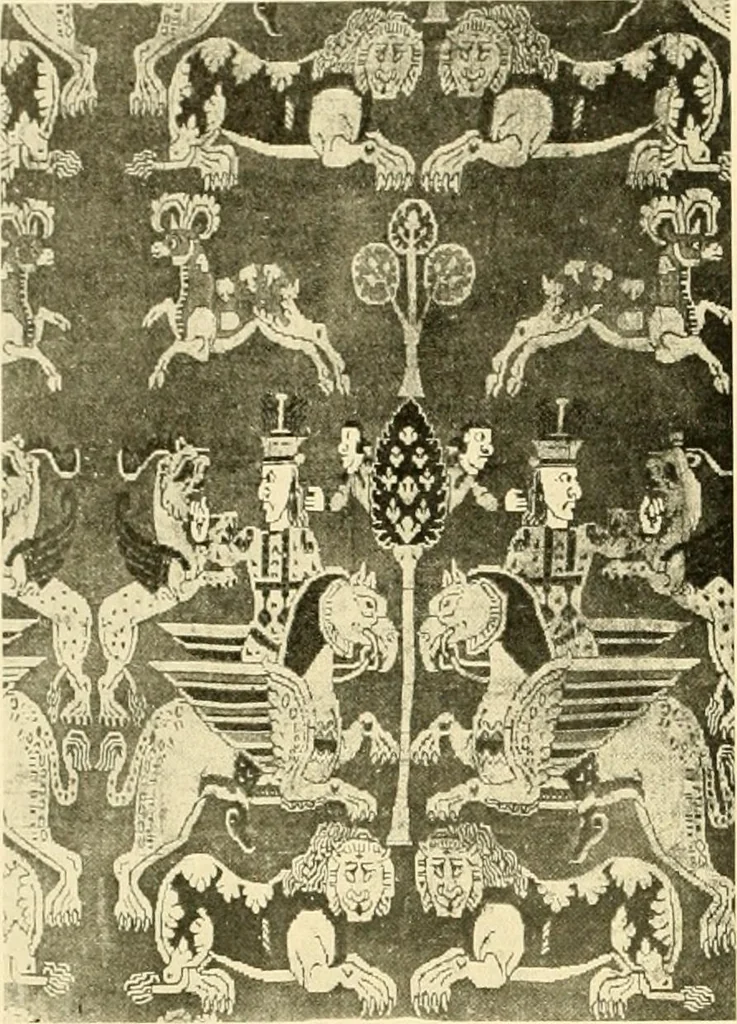 An illustration from Decorative textiles; an illustrated book on coverings for furniture, walls and floors, including damasks, brocades and velvets, tapestries, laces, embroideries, chintzes, cretones, drapery and furniture trimmings, wall papers, carpets and rugs, tooled and illuminated leathers, 1918, leaf 49