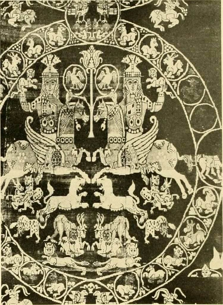 An illustration from Decorative textiles; an illustrated book on coverings for furniture, walls and floors, including damasks, brocades and velvets, tapestries, laces, embroideries, chintzes, cretones, drapery and furniture trimmings, wall papers, carpets and rugs, tooled and illuminated leathers, 1918, leaf 49
