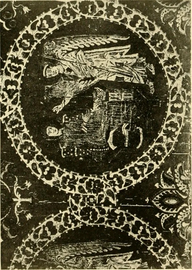An illustration from Decorative textiles; an illustrated book on coverings for furniture, walls and floors, including damasks, brocades and velvets, tapestries, laces, embroideries, chintzes, cretones, drapery and furniture trimmings, wall papers, carpets and rugs, tooled and illuminated leathers, 1918, leaf 53