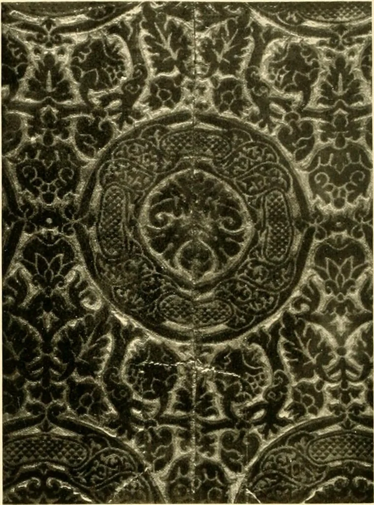An illustration from Decorative textiles; an illustrated book on coverings for furniture, walls and floors, including damasks, brocades and velvets, tapestries, laces, embroideries, chintzes, cretones, drapery and furniture trimmings, wall papers, carpets and rugs, tooled and illuminated leathers, 1918, leaf 53