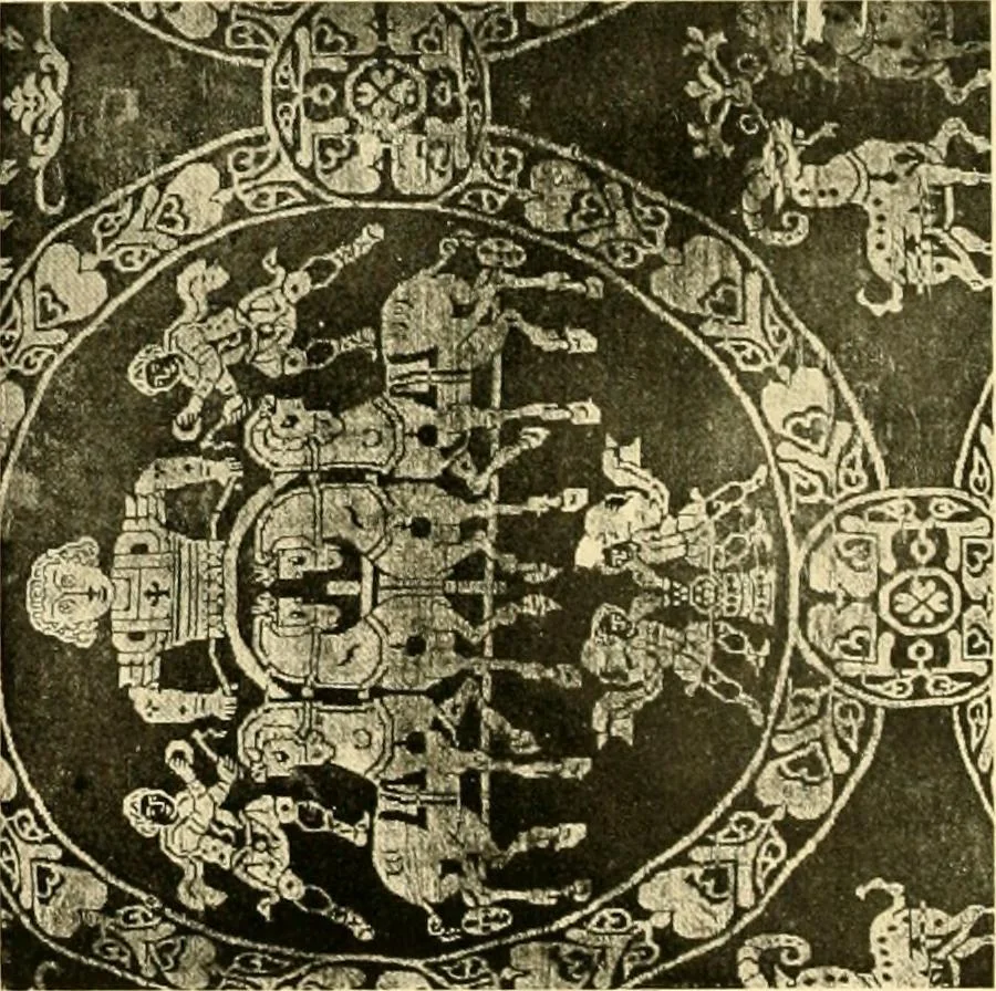 An illustration from Decorative textiles; an illustrated book on coverings for furniture, walls and floors, including damasks, brocades and velvets, tapestries, laces, embroideries, chintzes, cretones, drapery and furniture trimmings, wall papers, carpets and rugs, tooled and illuminated leathers, 1918, leaf 53