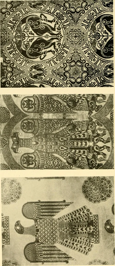 An illustration from Decorative textiles; an illustrated book on coverings for furniture, walls and floors, including damasks, brocades and velvets, tapestries, laces, embroideries, chintzes, cretones, drapery and furniture trimmings, wall papers, carpets and rugs, tooled and illuminated leathers, 1918, leaf 55