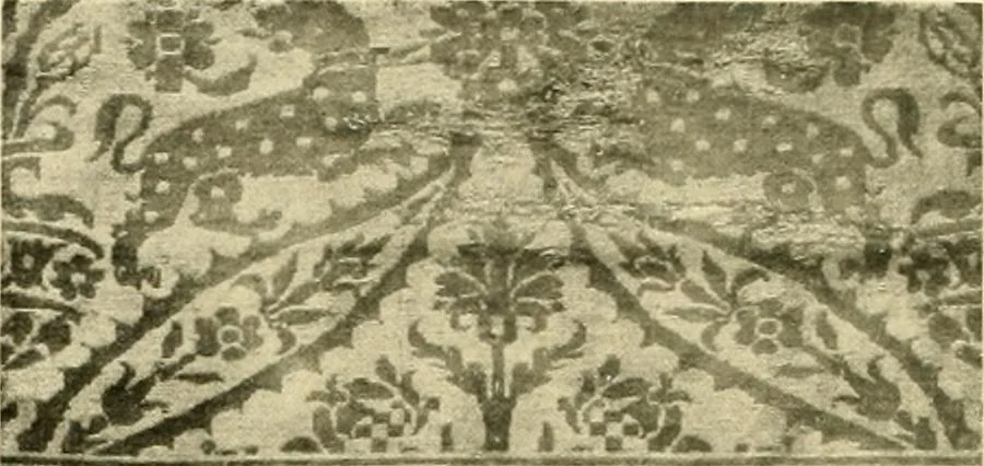 An illustration from Decorative textiles; an illustrated book on coverings for furniture, walls and floors, including damasks, brocades and velvets, tapestries, laces, embroideries, chintzes, cretones, drapery and furniture trimmings, wall papers, carpets and rugs, tooled and illuminated leathers, 1918, leaf 57
