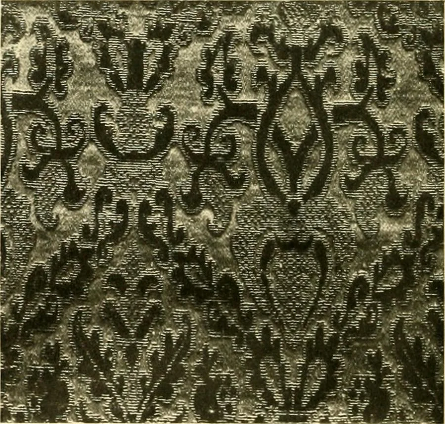 An illustration from Decorative textiles; an illustrated book on coverings for furniture, walls and floors, including damasks, brocades and velvets, tapestries, laces, embroideries, chintzes, cretones, drapery and furniture trimmings, wall papers, carpets and rugs, tooled and illuminated leathers, 1918, leaf 57