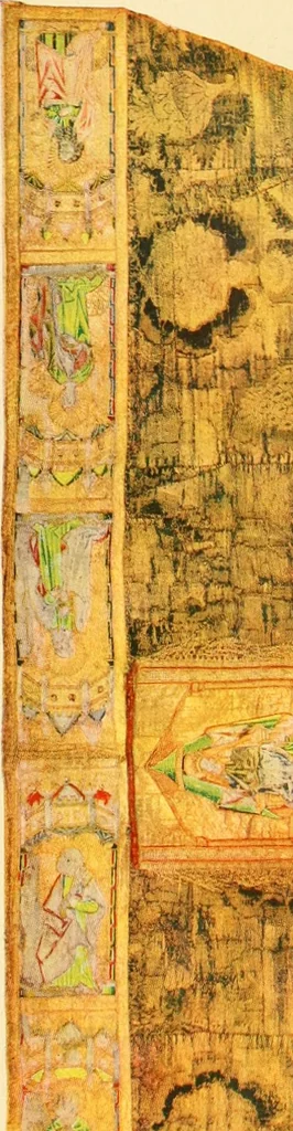 An illustration from Decorative textiles; an illustrated book on coverings for furniture, walls and floors, including damasks, brocades and velvets, tapestries, laces, embroideries, chintzes, cretones, drapery and furniture trimmings, wall papers, carpets and rugs, tooled and illuminated leathers, 1918, leaf 62