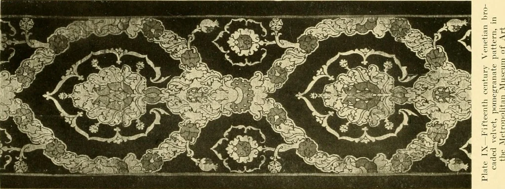 An illustration from Decorative textiles; an illustrated book on coverings for furniture, walls and floors, including damasks, brocades and velvets, tapestries, laces, embroideries, chintzes, cretones, drapery and furniture trimmings, wall papers, carpets and rugs, tooled and illuminated leathers, 1918, leaf 69