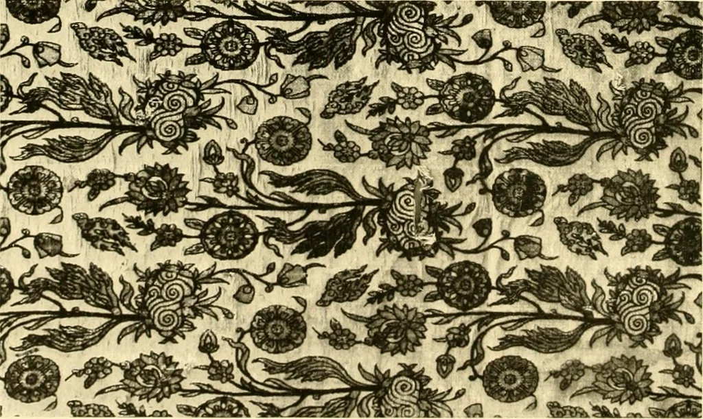 An illustration from Decorative textiles; an illustrated book on coverings for furniture, walls and floors, including damasks, brocades and velvets, tapestries, laces, embroideries, chintzes, cretones, drapery and furniture trimmings, wall papers, carpets and rugs, tooled and illuminated leathers, 1918, leaf 69