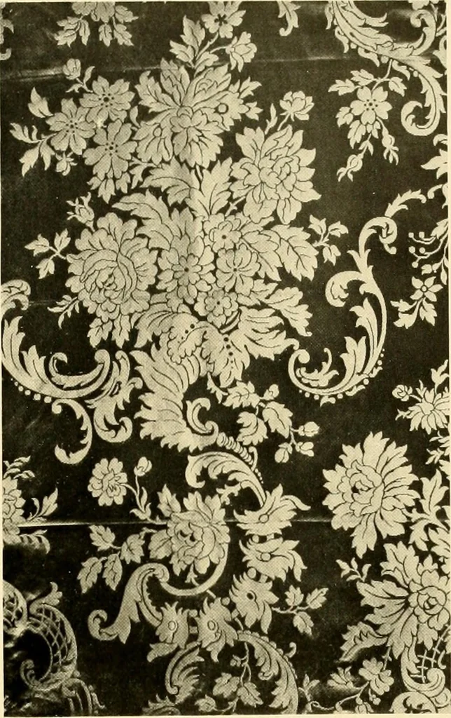 An illustration from Decorative textiles; an illustrated book on coverings for furniture, walls and floors, including damasks, brocades and velvets, tapestries, laces, embroideries, chintzes, cretones, drapery and furniture trimmings, wall papers, carpets and rugs, tooled and illuminated leathers, 1918, leaf 72