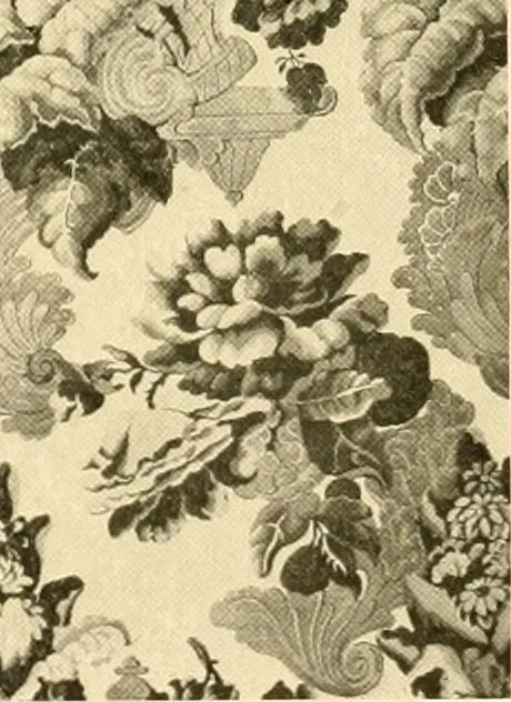 An illustration from Decorative textiles; an illustrated book on coverings for furniture, walls and floors, including damasks, brocades and velvets, tapestries, laces, embroideries, chintzes, cretones, drapery and furniture trimmings, wall papers, carpets and rugs, tooled and illuminated leathers, 1918, leaf 72