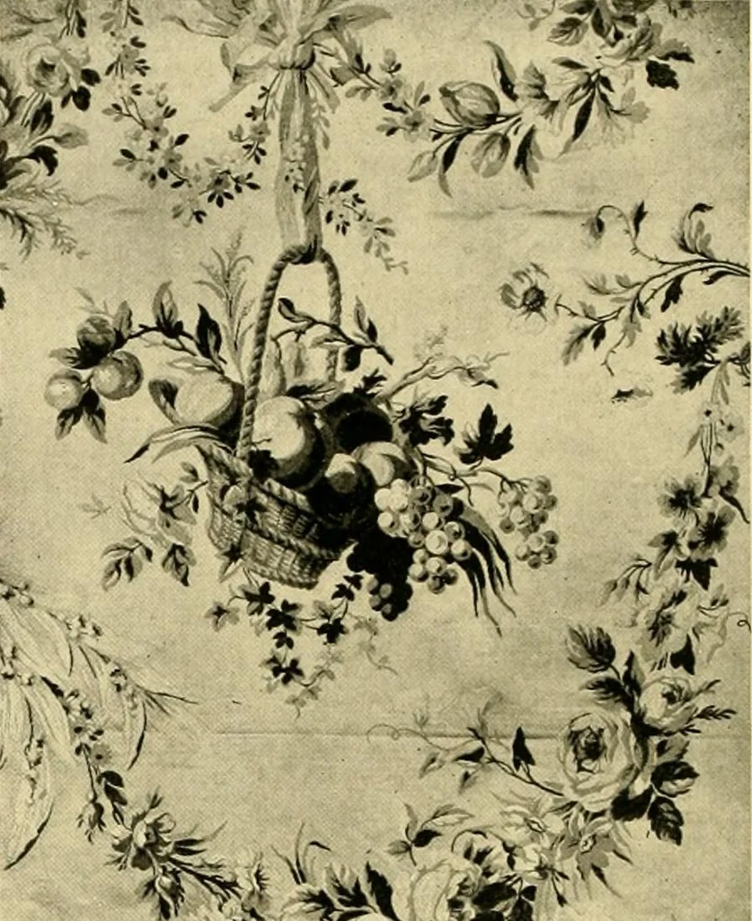 An illustration from Decorative textiles; an illustrated book on coverings for furniture, walls and floors, including damasks, brocades and velvets, tapestries, laces, embroideries, chintzes, cretones, drapery and furniture trimmings, wall papers, carpets and rugs, tooled and illuminated leathers, 1918, leaf 73