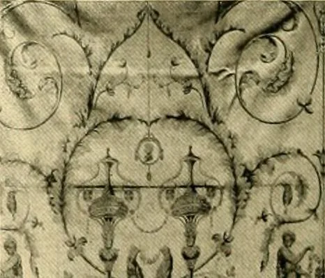 An illustration from Decorative textiles; an illustrated book on coverings for furniture, walls and floors, including damasks, brocades and velvets, tapestries, laces, embroideries, chintzes, cretones, drapery and furniture trimmings, wall papers, carpets and rugs, tooled and illuminated leathers, 1918, leaf 73