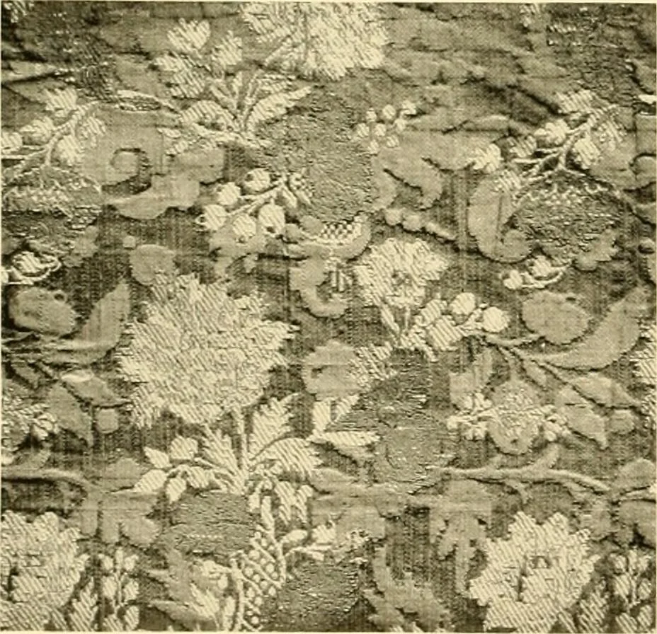 An illustration from Decorative textiles; an illustrated book on coverings for furniture, walls and floors, including damasks, brocades and velvets, tapestries, laces, embroideries, chintzes, cretones, drapery and furniture trimmings, wall papers, carpets and rugs, tooled and illuminated leathers, 1918, leaf 75