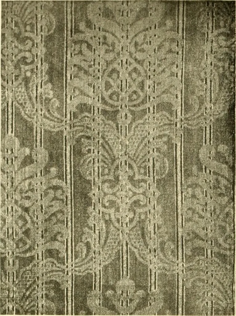 An illustration from Decorative textiles; an illustrated book on coverings for furniture, walls and floors, including damasks, brocades and velvets, tapestries, laces, embroideries, chintzes, cretones, drapery and furniture trimmings, wall papers, carpets and rugs, tooled and illuminated leathers, 1918, leaf 79