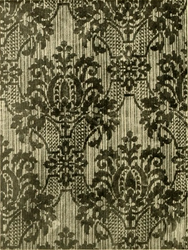 An illustration from Decorative textiles; an illustrated book on coverings for furniture, walls and floors, including damasks, brocades and velvets, tapestries, laces, embroideries, chintzes, cretones, drapery and furniture trimmings, wall papers, carpets and rugs, tooled and illuminated leathers, 1918, leaf 79