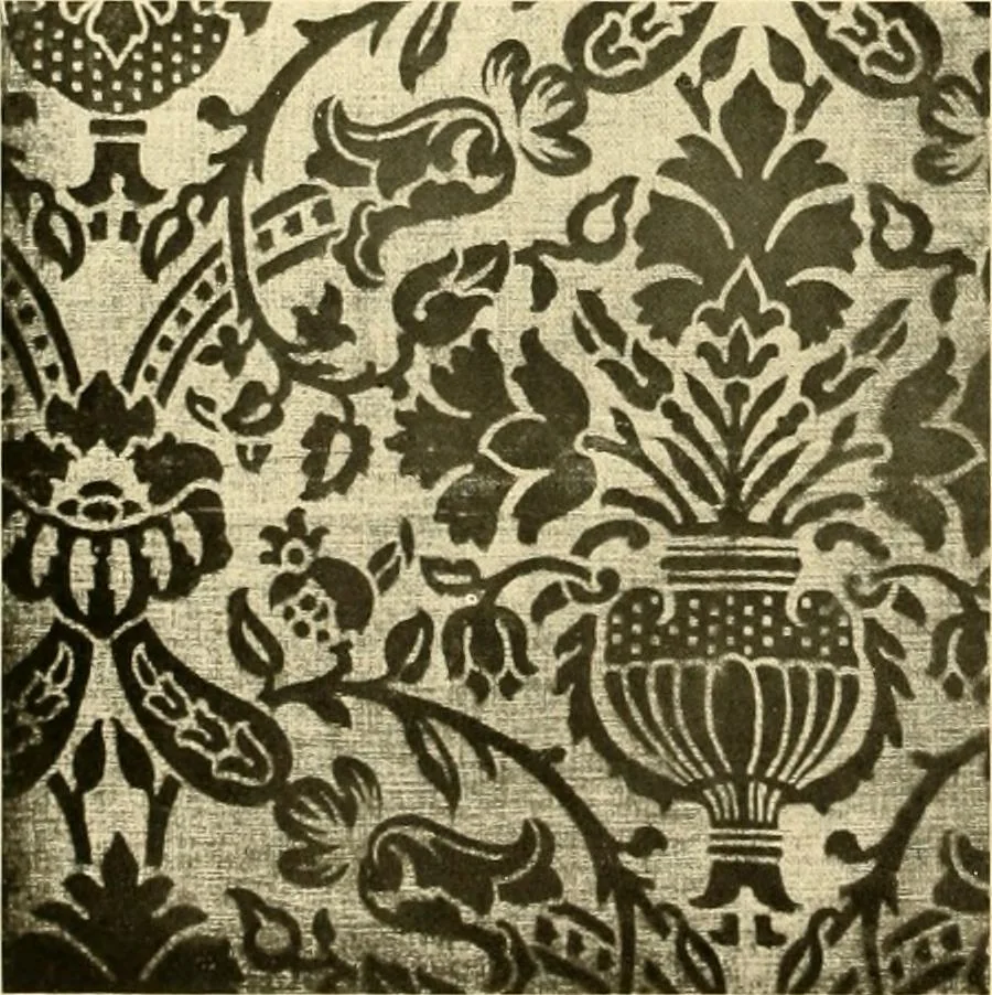 An illustration from Decorative textiles; an illustrated book on coverings for furniture, walls and floors, including damasks, brocades and velvets, tapestries, laces, embroideries, chintzes, cretones, drapery and furniture trimmings, wall papers, carpets and rugs, tooled and illuminated leathers, 1918, leaf 79