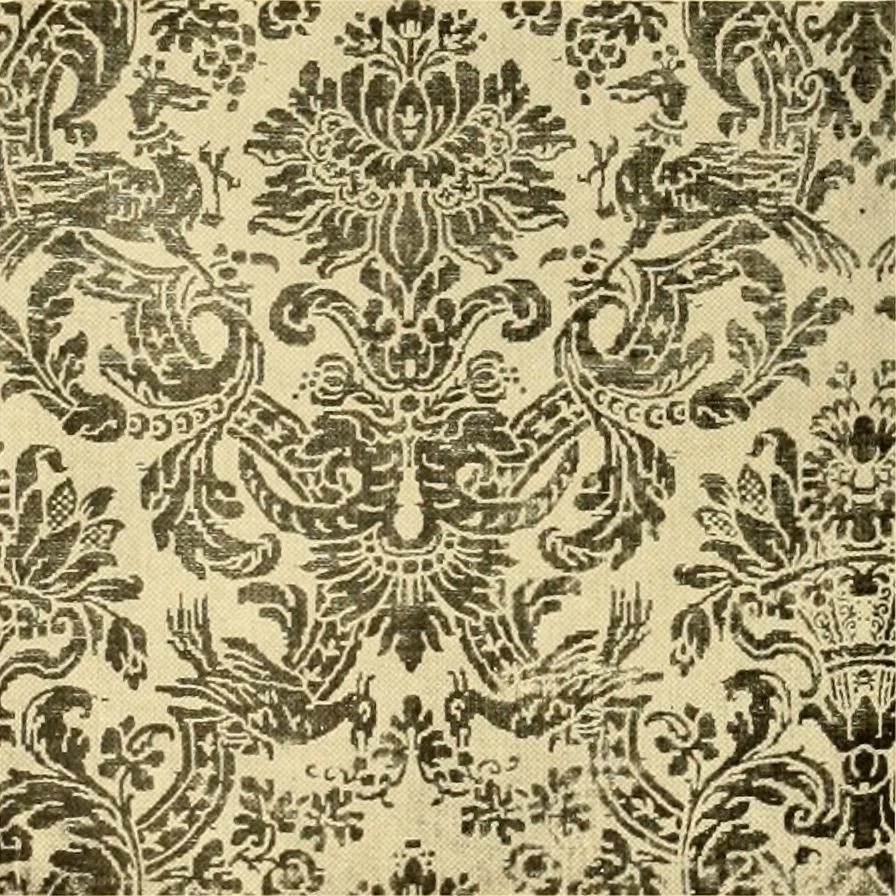 An illustration from Decorative textiles; an illustrated book on coverings for furniture, walls and floors, including damasks, brocades and velvets, tapestries, laces, embroideries, chintzes, cretones, drapery and furniture trimmings, wall papers, carpets and rugs, tooled and illuminated leathers, 1918, leaf 80
