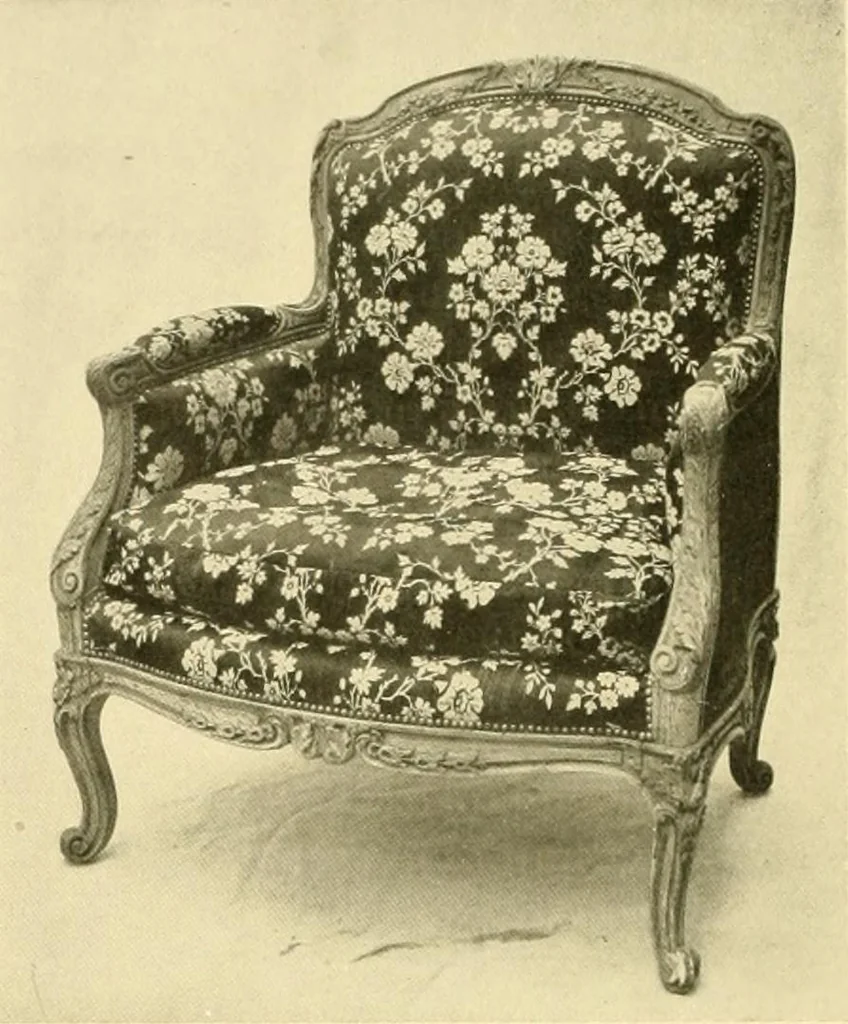 An illustration from Decorative textiles; an illustrated book on coverings for furniture, walls and floors, including damasks, brocades and velvets, tapestries, laces, embroideries, chintzes, cretones, drapery and furniture trimmings, wall papers, carpets and rugs, tooled and illuminated leathers, 1918, leaf 81