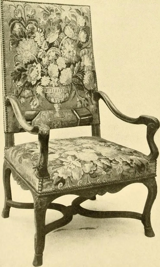 An illustration from Decorative textiles; an illustrated book on coverings for furniture, walls and floors, including damasks, brocades and velvets, tapestries, laces, embroideries, chintzes, cretones, drapery and furniture trimmings, wall papers, carpets and rugs, tooled and illuminated leathers, 1918, leaf 81