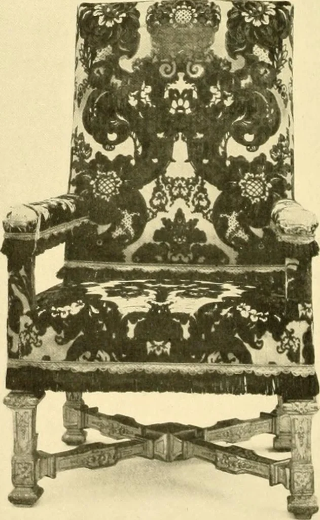 An illustration from Decorative textiles; an illustrated book on coverings for furniture, walls and floors, including damasks, brocades and velvets, tapestries, laces, embroideries, chintzes, cretones, drapery and furniture trimmings, wall papers, carpets and rugs, tooled and illuminated leathers, 1918, leaf 81