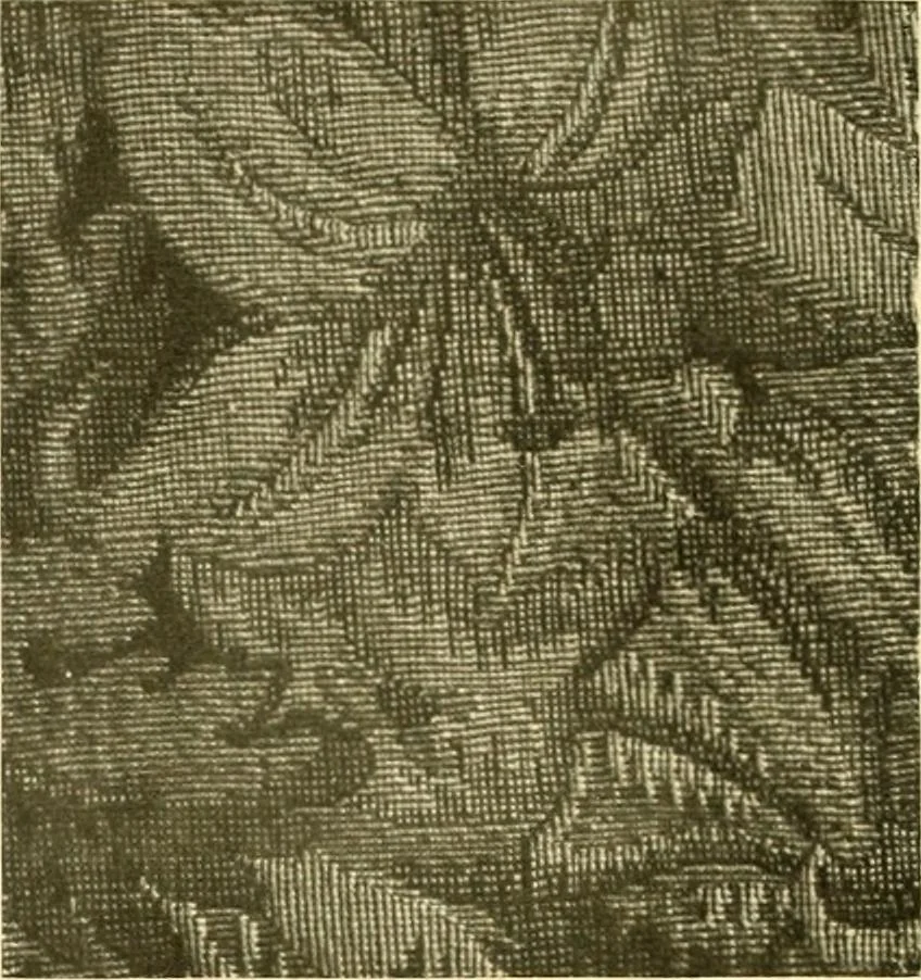 An illustration from Decorative textiles; an illustrated book on coverings for furniture, walls and floors, including damasks, brocades and velvets, tapestries, laces, embroideries, chintzes, cretones, drapery and furniture trimmings, wall papers, carpets and rugs, tooled and illuminated leathers, 1918, leaf 97