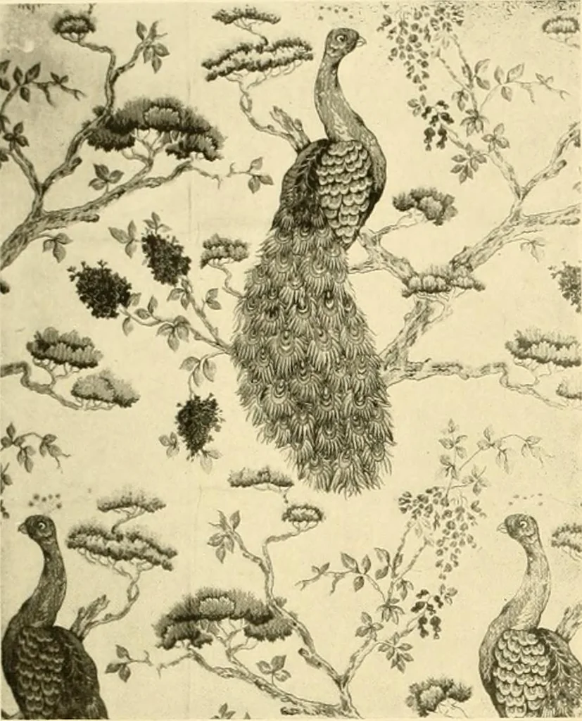 An illustration from Decorative textiles; an illustrated book on coverings for furniture, walls and floors, including damasks, brocades and velvets, tapestries, laces, embroideries, chintzes, cretones, drapery and furniture trimmings, wall papers, carpets and rugs, tooled and illuminated leathers, 1918, leaf 99