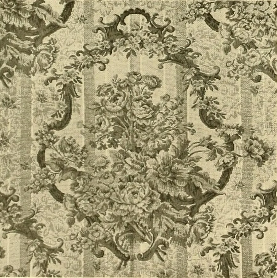 An illustration from Decorative textiles; an illustrated book on coverings for furniture, walls and floors, including damasks, brocades and velvets, tapestries, laces, embroideries, chintzes, cretones, drapery and furniture trimmings, wall papers, carpets and rugs, tooled and illuminated leathers, 1918, leaf 99