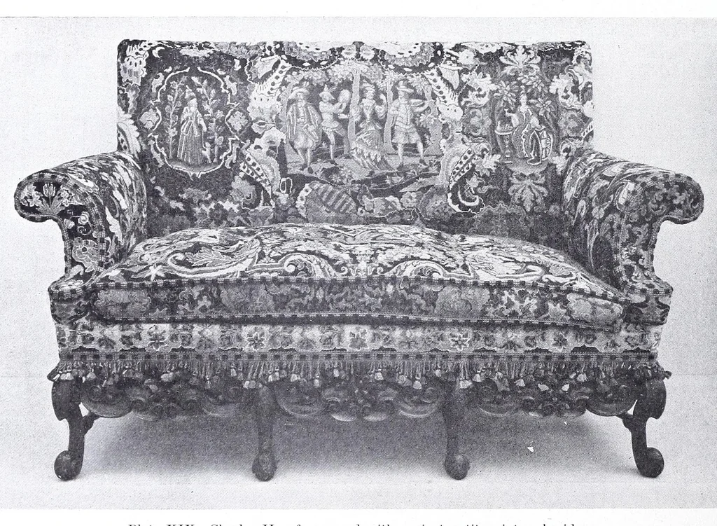 An illustration from Decorative textiles : an illustrated book on coverings for furniture, walls and floors, including damasks, brocades and velvets, tapestries, laces, embroideries, chintzes, cretonnes, drapery and furniture trimmings, wall papers, carpets and rugs, tooled and illuminated leathers, 1918, leaf 150