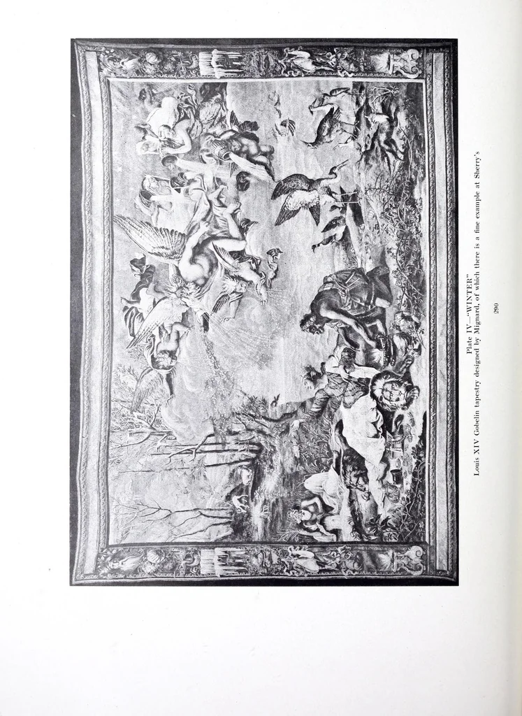 An illustration from Decorative textiles : an illustrated book on coverings for furniture, walls and floors, including damasks, brocades and velvets, tapestries, laces, embroideries, chintzes, cretonnes, drapery and furniture trimmings, wall papers, carpets and rugs, tooled and illuminated leathers, 1918, leaf 320