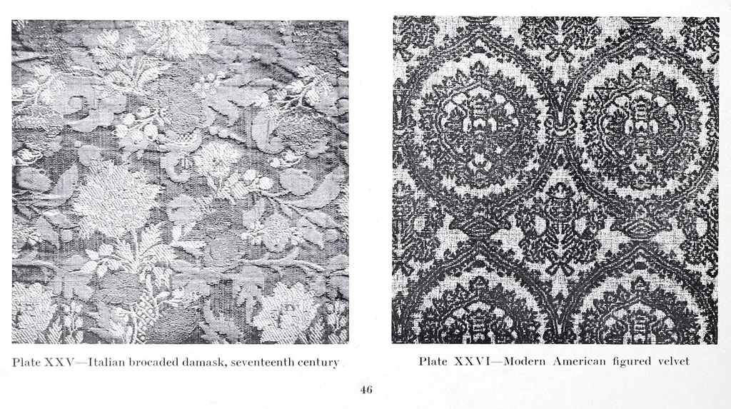 An illustration from Decorative textiles : an illustrated book on coverings for furniture, walls and floors, including damasks, brocades and velvets, tapestries, laces, embroideries, chintzes, cretonnes, drapery and furniture trimmings, wall papers, carpets and rugs, tooled and illuminated leathers, 1918, leaf 76