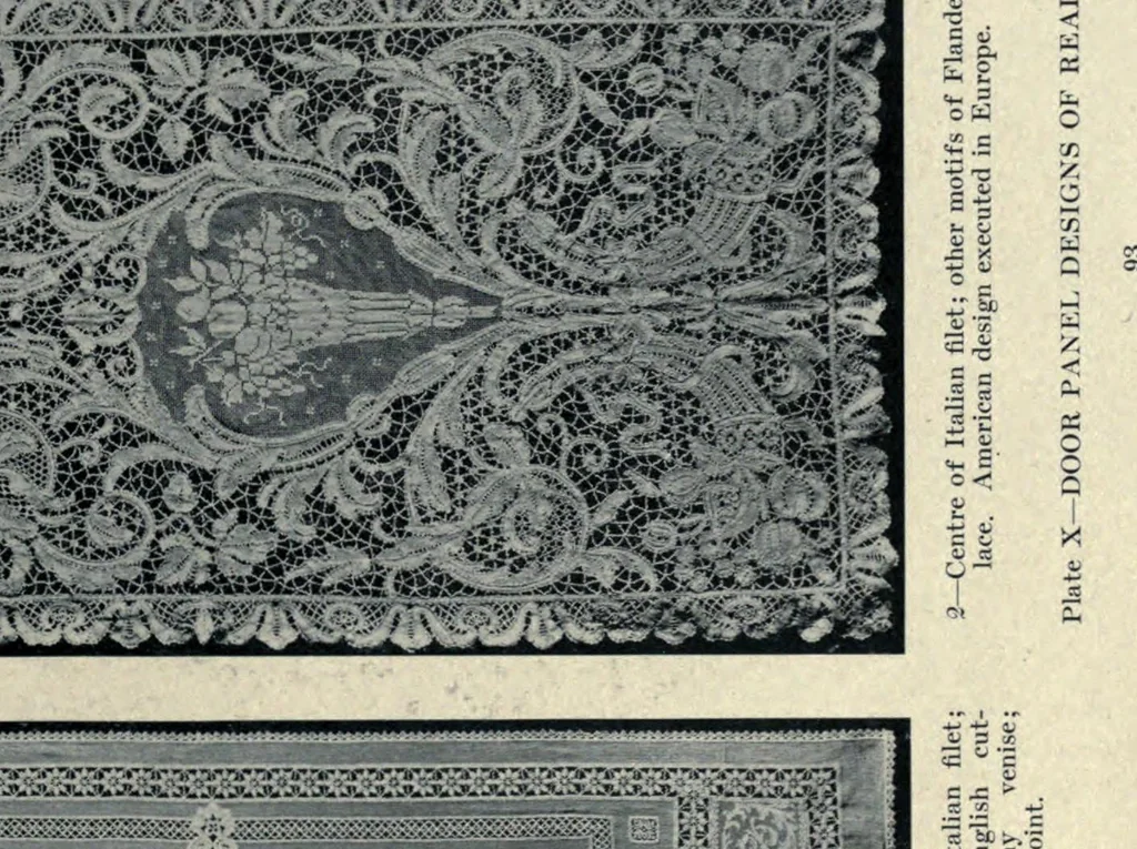 An illustration from Decorative textiles; an illustrated book on coverings for furniture, walls and floors, including damasks, brocades and velvets, tapestries, laces, embroideries, chintzes, cretones, drapery and furniture trimmings, wall papers, carpets and rugs, tooled and illuminated leathers, 1918, leaf 123