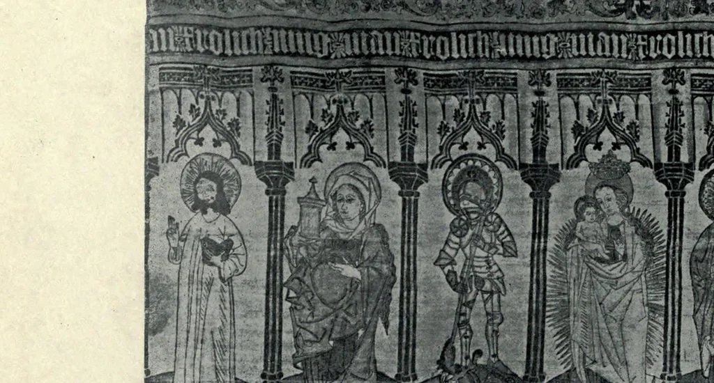 An illustration from Decorative textiles; an illustrated book on coverings for furniture, walls and floors, including damasks, brocades and velvets, tapestries, laces, embroideries, chintzes, cretones, drapery and furniture trimmings, wall papers, carpets and rugs, tooled and illuminated leathers, 1918, leaf 354