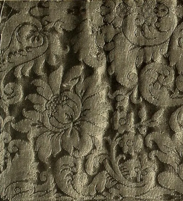 An illustration from Decorative textiles; an illustrated book on coverings for furniture, walls and floors, including damasks, brocades and velvets, tapestries, laces, embroideries, chintzes, cretonnes, drapery and furniture trimmings, wall papers, carpets and rugs, tooled and illuminated leathers, 1918, leaf 102