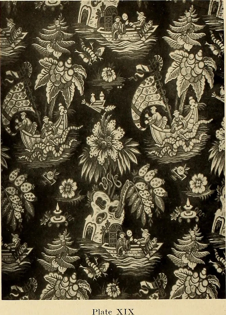 An illustration from Decorative textiles; an illustrated book on coverings for furniture, walls and floors, including damasks, brocades and velvets, tapestries, laces, embroideries, chintzes, cretonnes, drapery and furniture trimmings, wall papers, carpets and rugs, tooled and illuminated leathers, 1918, leaf 107